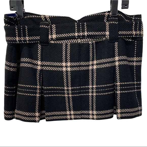 AMERICAN EAGLE BLACK AND BEIGE PLAID WOOL BLEND PLEATED MINI SKIRT SIZE 10 NWOT - Picture 5 of 9